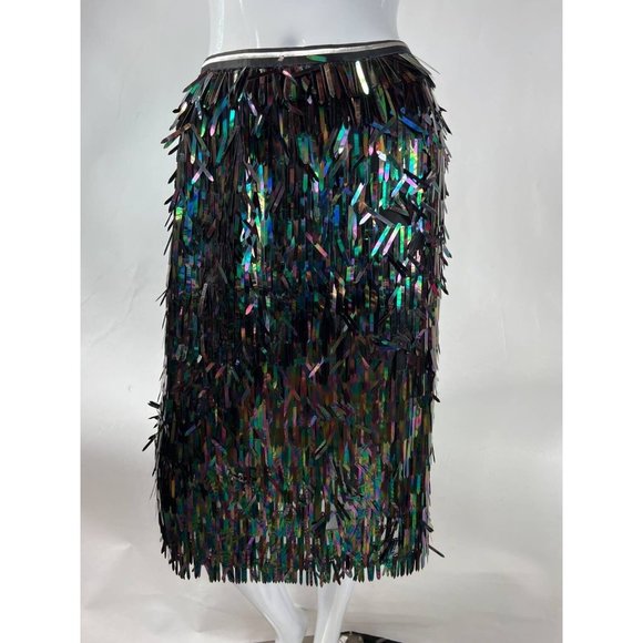 After Market Womens Straight Skirt Black Iridescent Midi Sequin Tinsel Festive M - Picture 1 of 12
